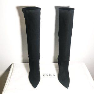 ZARA Pointed Toe Suede Black Boots